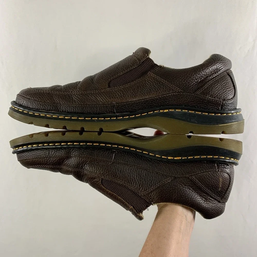 Dr Martens Mens Y2K Pebbled Leather Slip On Loafers Size 14 Brown Grunge Comfort